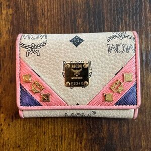 MCM Pink and Purple Wallet with Gold Details